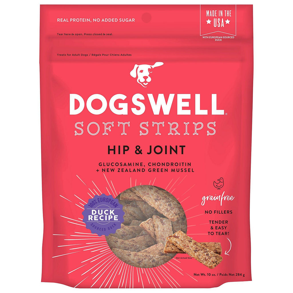 DOGSWELL Hip and Joint Grain Free Soft Strips Duck Soft and Chewy Dog Treats - 10 oz Bag  