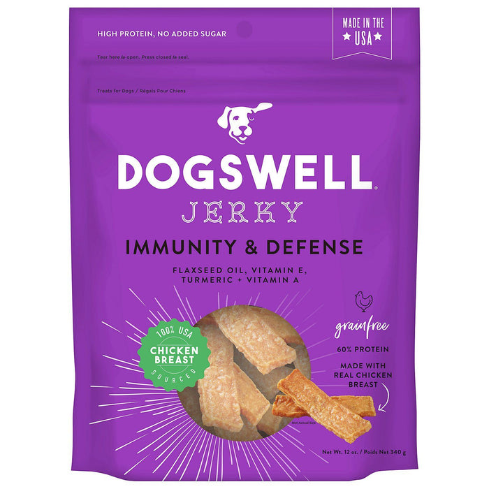 DOGSWELL Immunity and Defense Grain Free Jerky Chicken Soft and Chewy Dog Treats - 12 o...