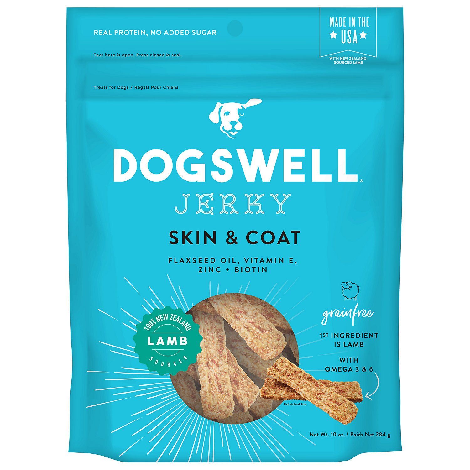 DOGSWELL Skin and Coat Grain Free Jerky Lamb Soft and Chewy Dog Treats - 10 oz Bag  