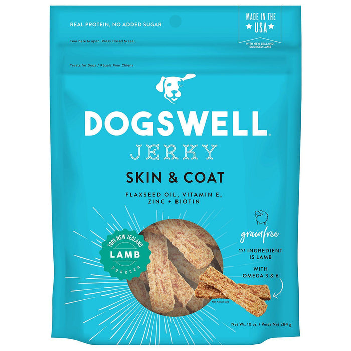 DOGSWELL Skin and Coat Grain Free Jerky Lamb Soft and Chewy Dog Treats - 10 oz Bag