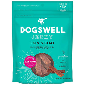 DOGSWELL Skin and Coat Grain Free Jerky Salmon Soft and Chewy Dog Treats - 10 oz Bag