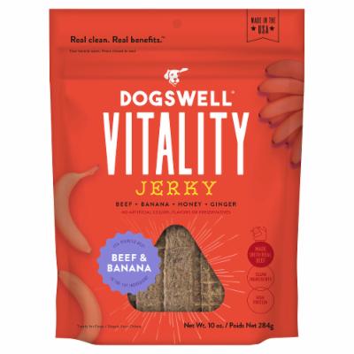 DOGSWELL Vitality Beef & Banana Jerky Soft and Chewy Dog Treats - 10 oz Bag  