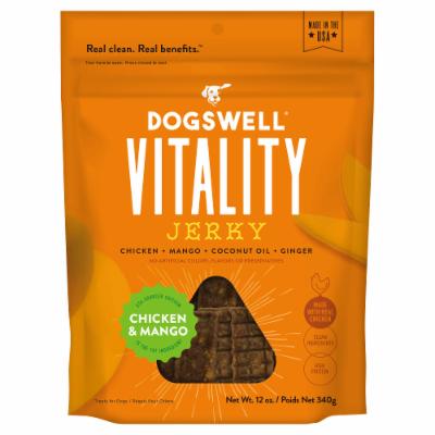 DOGSWELL Vitality Chicken & Mango Jerky Soft and Chewy Dog Treats - 12 oz Bag  