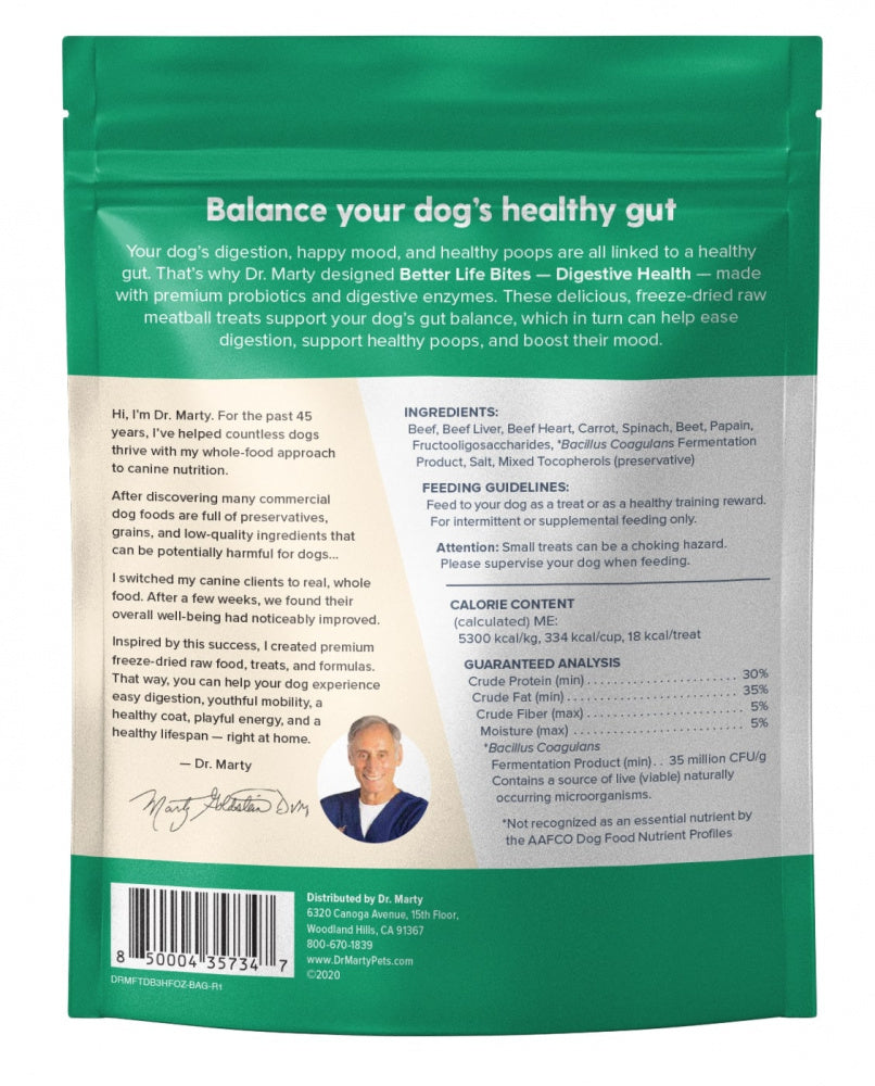 Dr. Marty Freeze Dried Raw Dog Treats Better Life Bites Digestive Health  