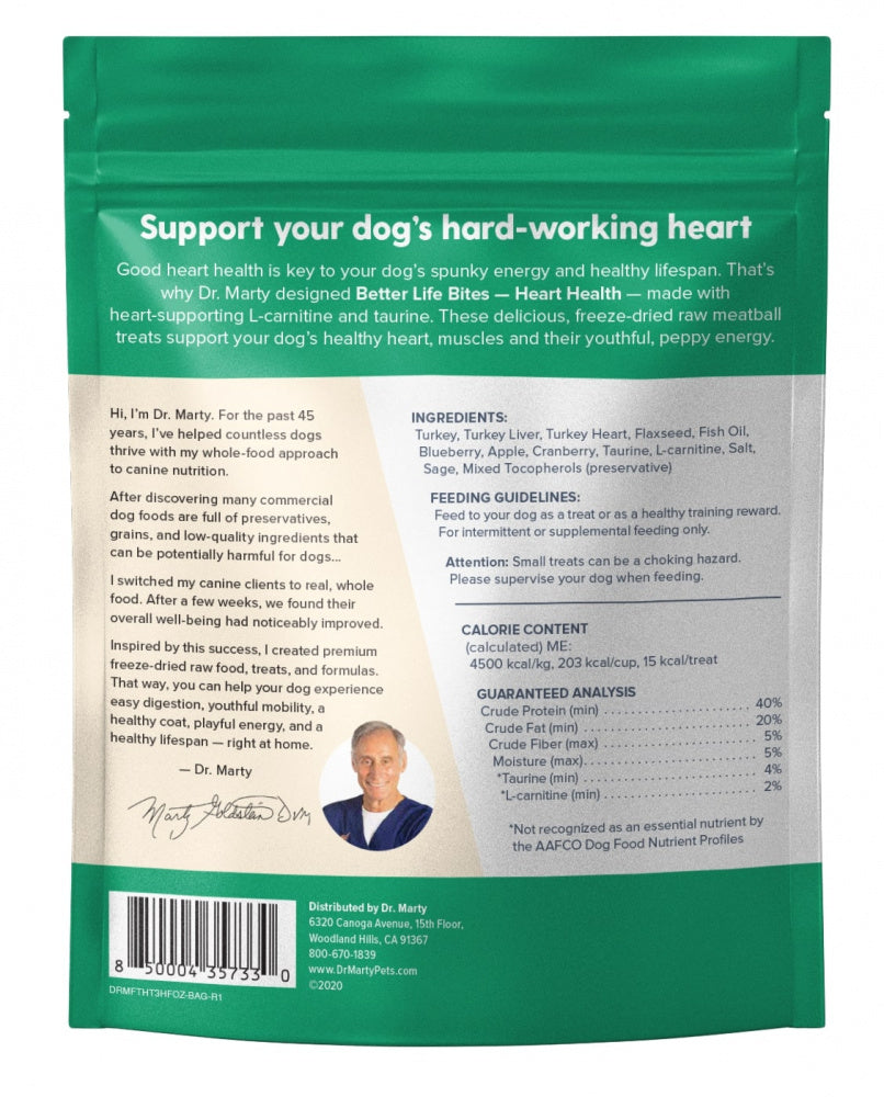 Dr. Marty Freeze Dried Raw Dog Treats Better Life Bites Heart Health  