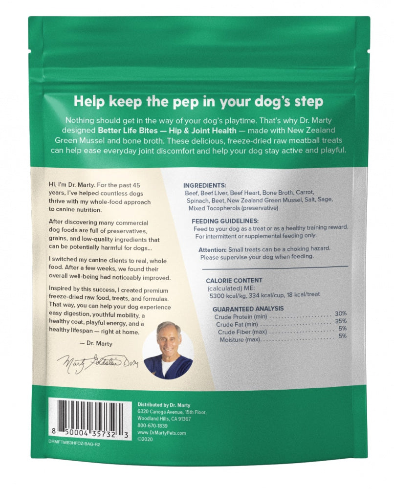 Dr. Marty Freeze Dried Raw Dog Treats Better Life Bites Hip and Joint Health  