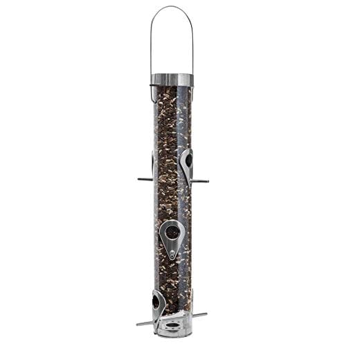 Droll Yankees Classic A-Series Sunflower Tube Type Wild Bird Feeder - Silver - 1 Lb Cap  