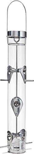 Droll Yankees Classic Sunflower Tube Type Wild Bird Feeder with Ring Pull - Silver - 1 Lb Cap  