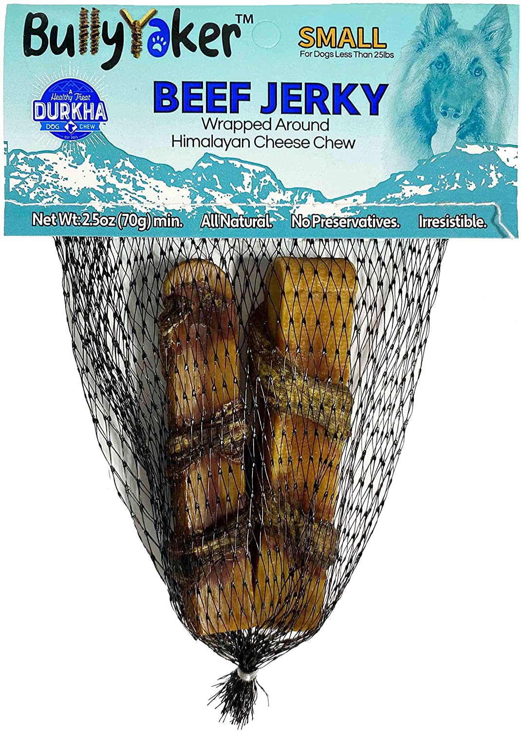 Durkha JerkyYaker Beef and Cheese Wrapped Small Natural Dog Chews - 2 Count  