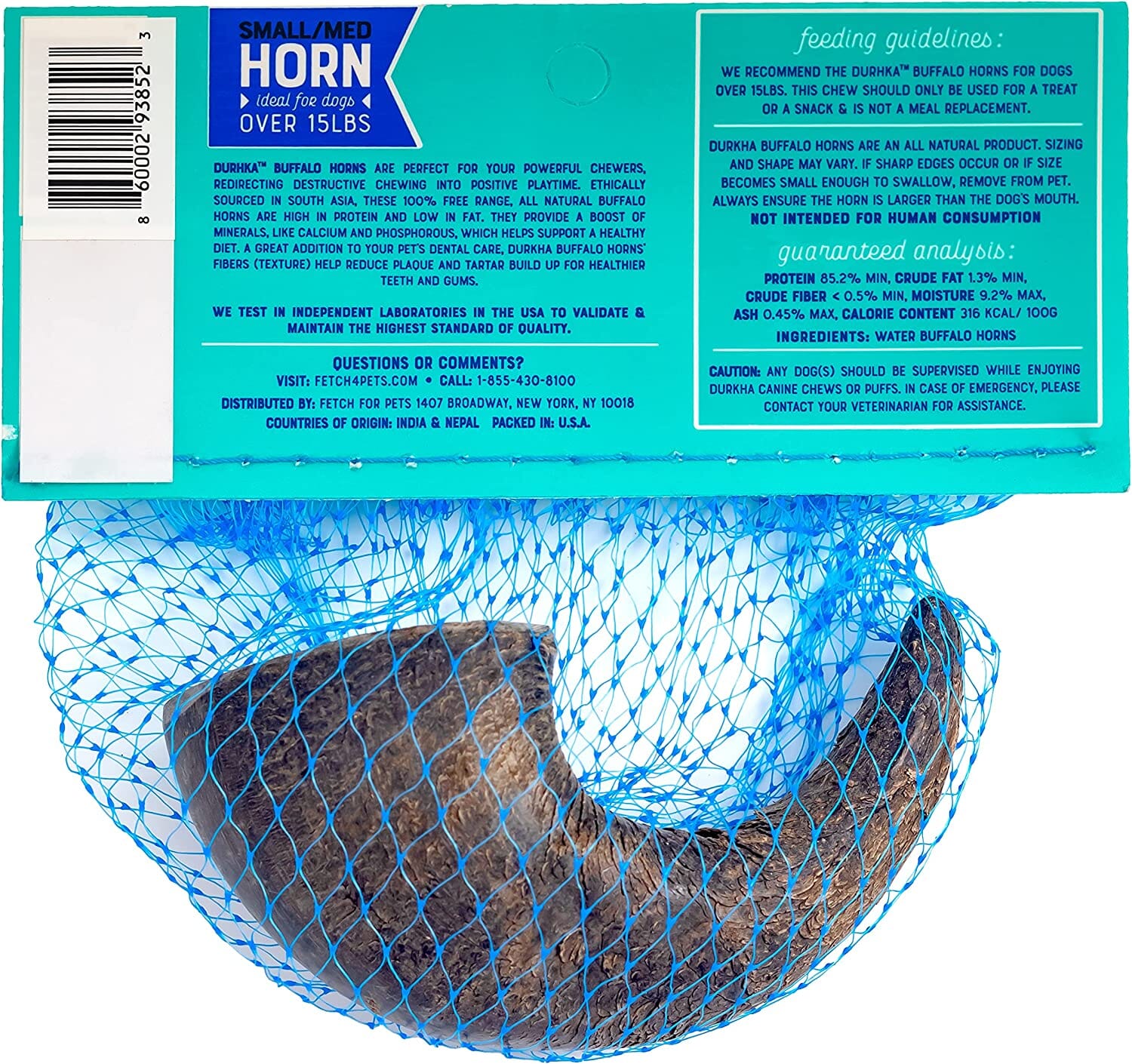 Durkha Water Buffalo Horns Natural Dog Chews - Small  