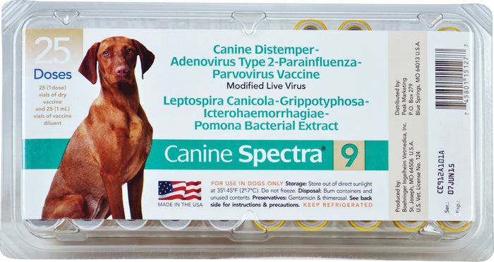 Durvet Canine Spectra 9 Dog Vaccine with O Syringe Dog Vaccines - 1 Dose - 25 Pack