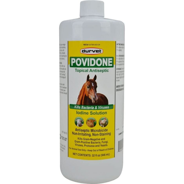 Durvet Povidone 10% Iodine Solution Veterinary Supplies Clean Sanitize & Misc - 32 Oz