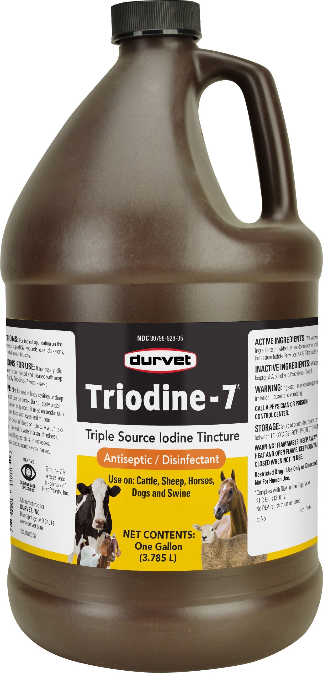 Durvet Triodine-7 Iodine Antiseptic Disinfectant Veterinary Supplies Sprays/Daubers - 1 Gal  