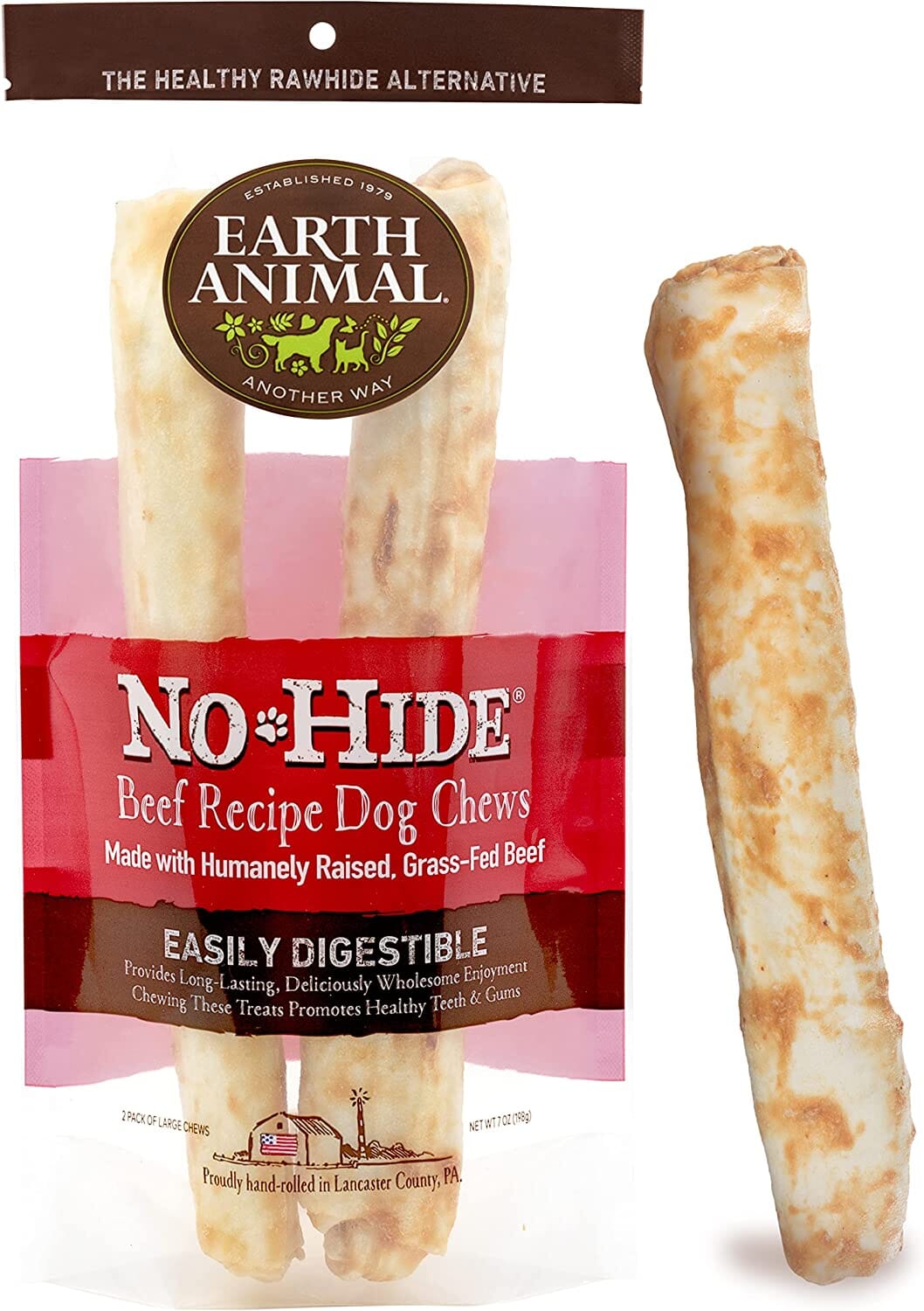 Earth Animal NO HIDE Beef Dog Chews - 11 Inches - 2 Pack  