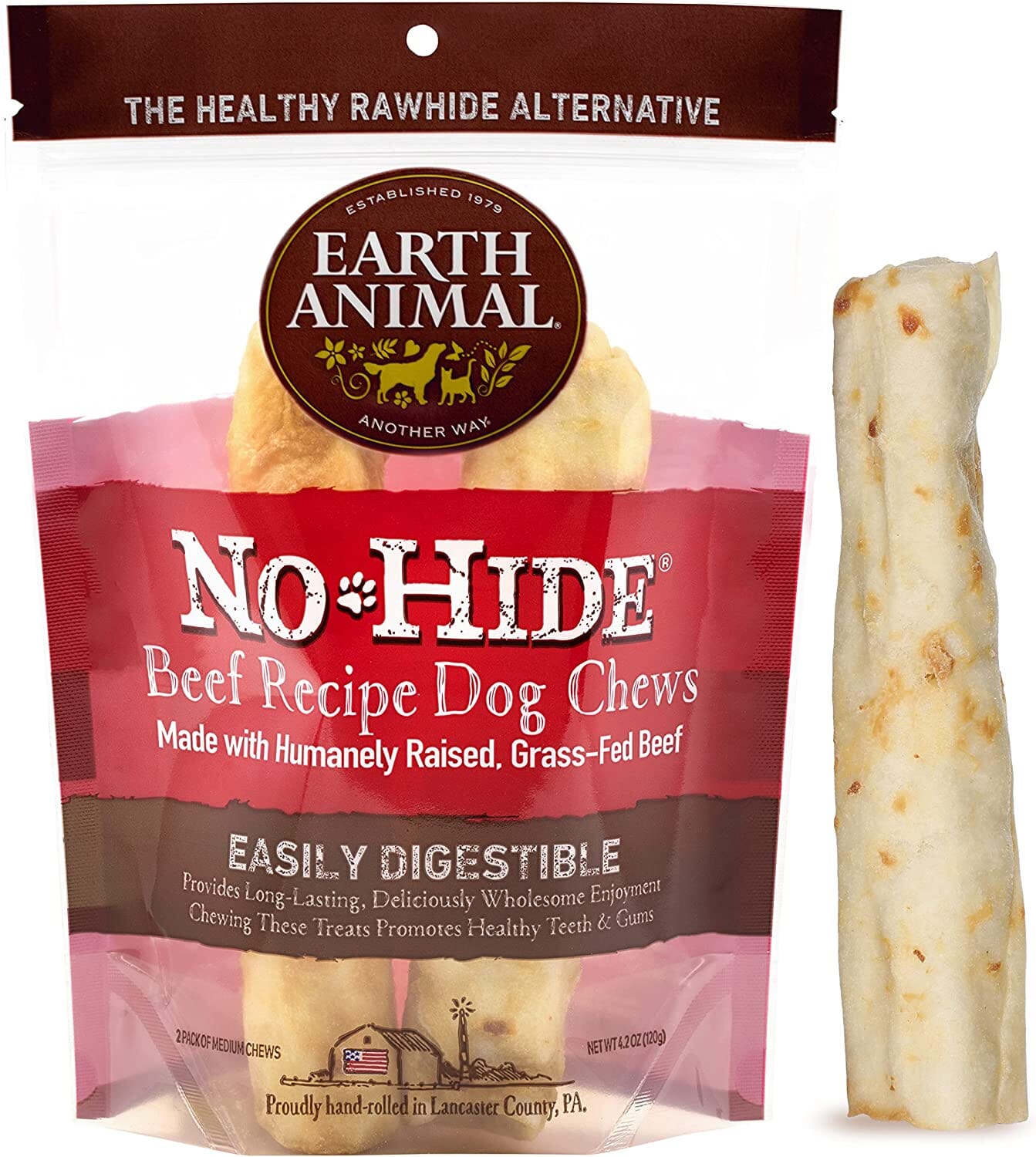 Earth Animal NO HIDE NO MEAT Beef Dog Chews - 7 Inches - 24 Count  