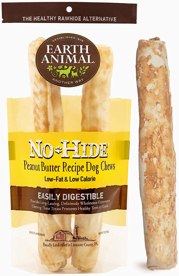 Earth Animal NO HIDE Peanut Butter Dog Chews - 11 Inches - 2 Pack