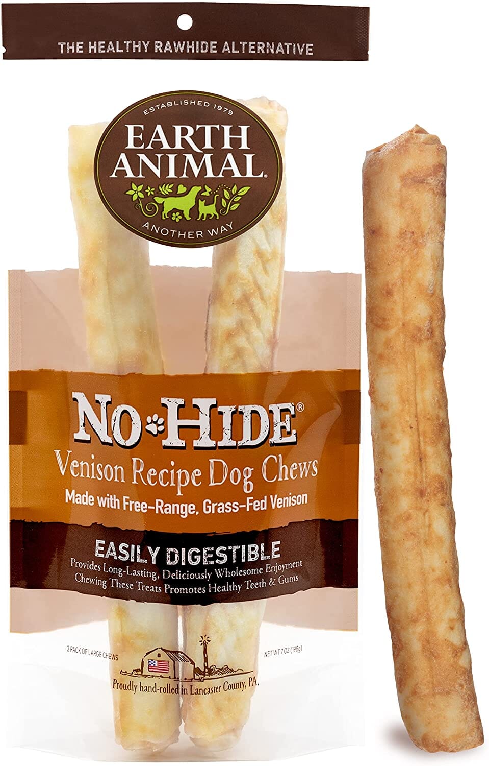 Earth Animal NO HIDE Venison Dog Chews - 11 Inches - 2 Pack  