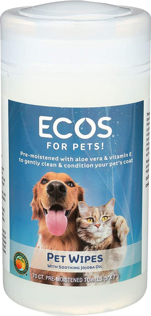 Earth Friendly ECOS Pet Grooming Wipes Pre-Moistened Towels for Cats and Dogs - 70 Count