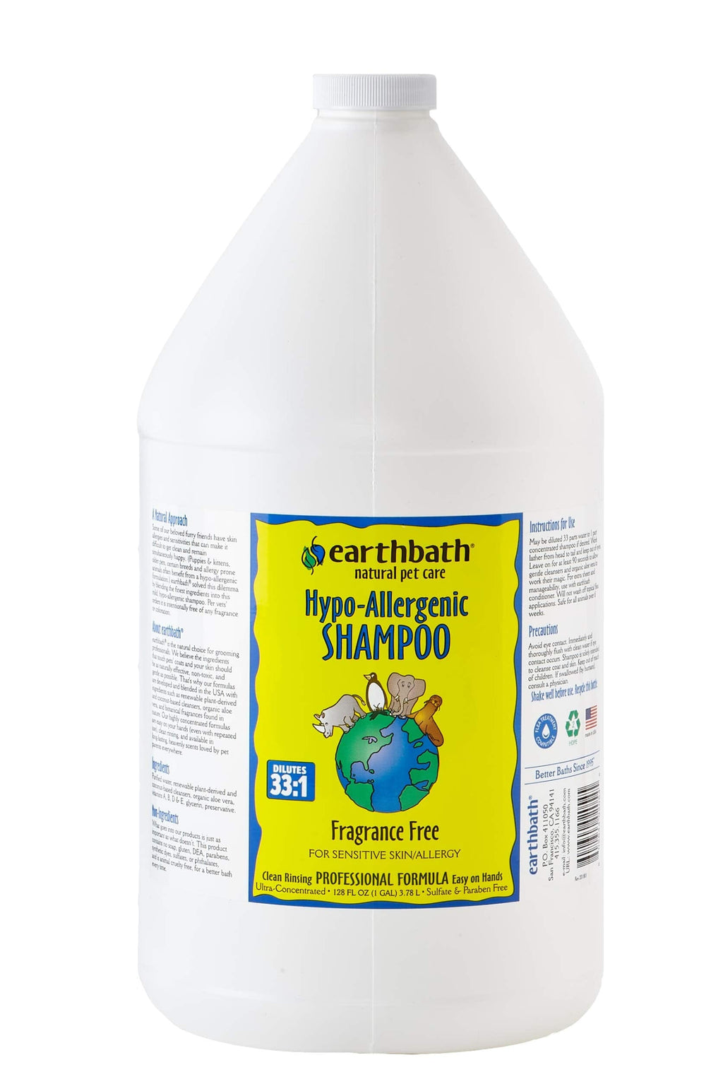 Earthbath® Fragrance Free Hypo-Allergenic Shampoo for Cat & Dog - 1 Gal  