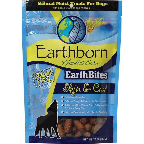 Earthborn Dog Treats Earthbites Skin and Coat - 7.5 Oz - Case of 8  