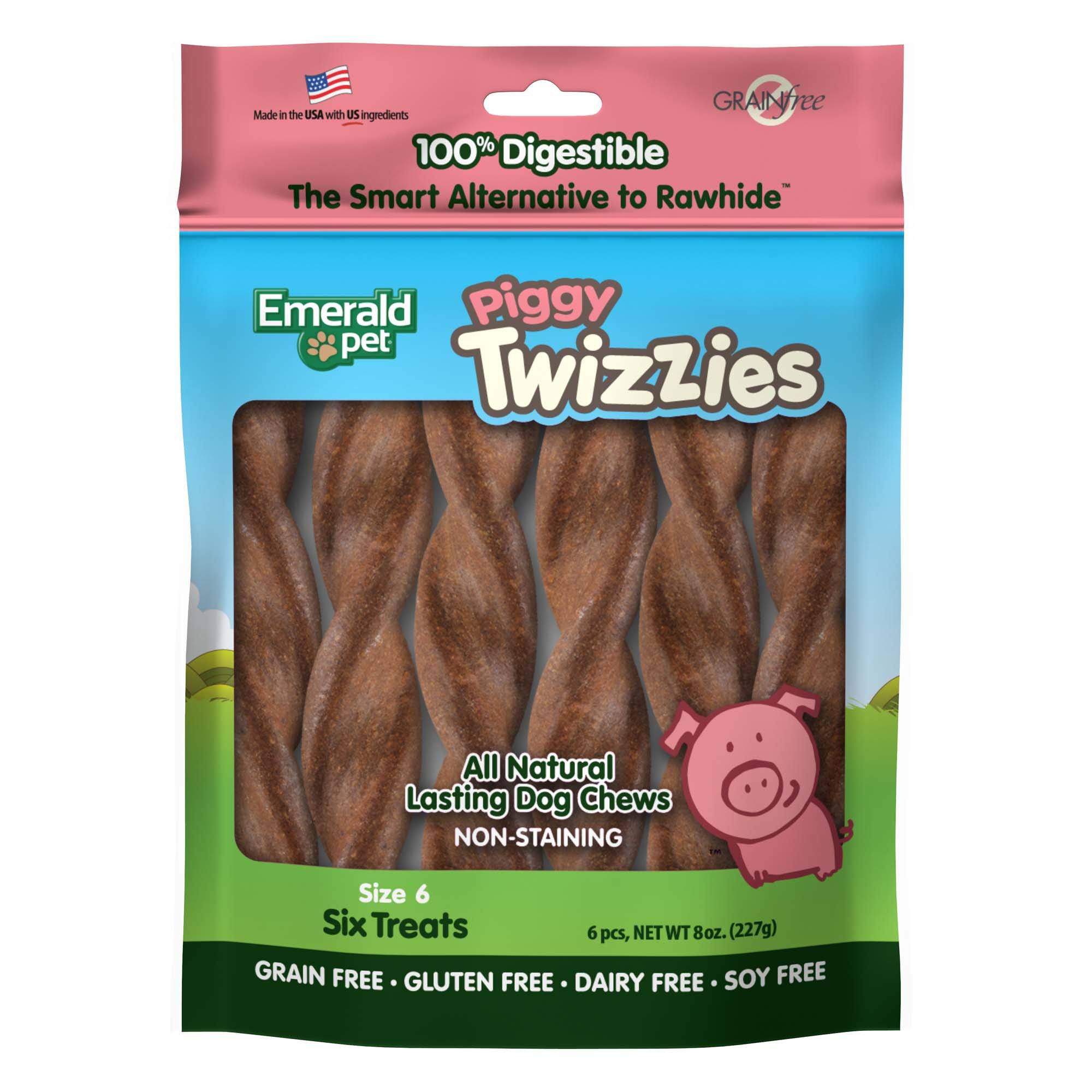 Emerald Pet Twizzies Grain-Free 6" Piggy Pack Hard Chew Dog Treats - 6 Pack  