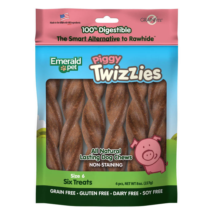 Emerald Pet Twizzies Grain-Free 6" Piggy Pack Hard Chew Dog Treats - 6 Pack