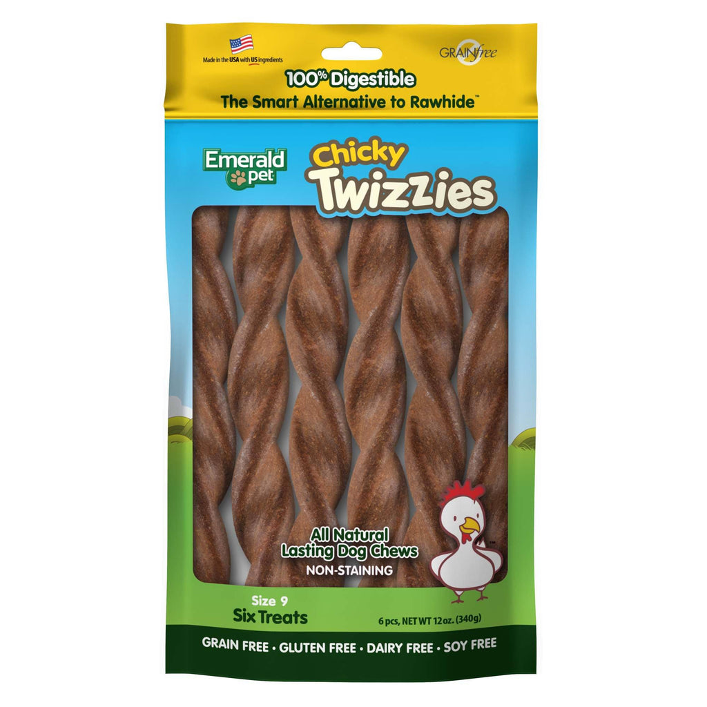 Emerald Pet Twizzies Grain-Free 9" Chicky Pack Hard Chew Dog Treats - 6 Pack  