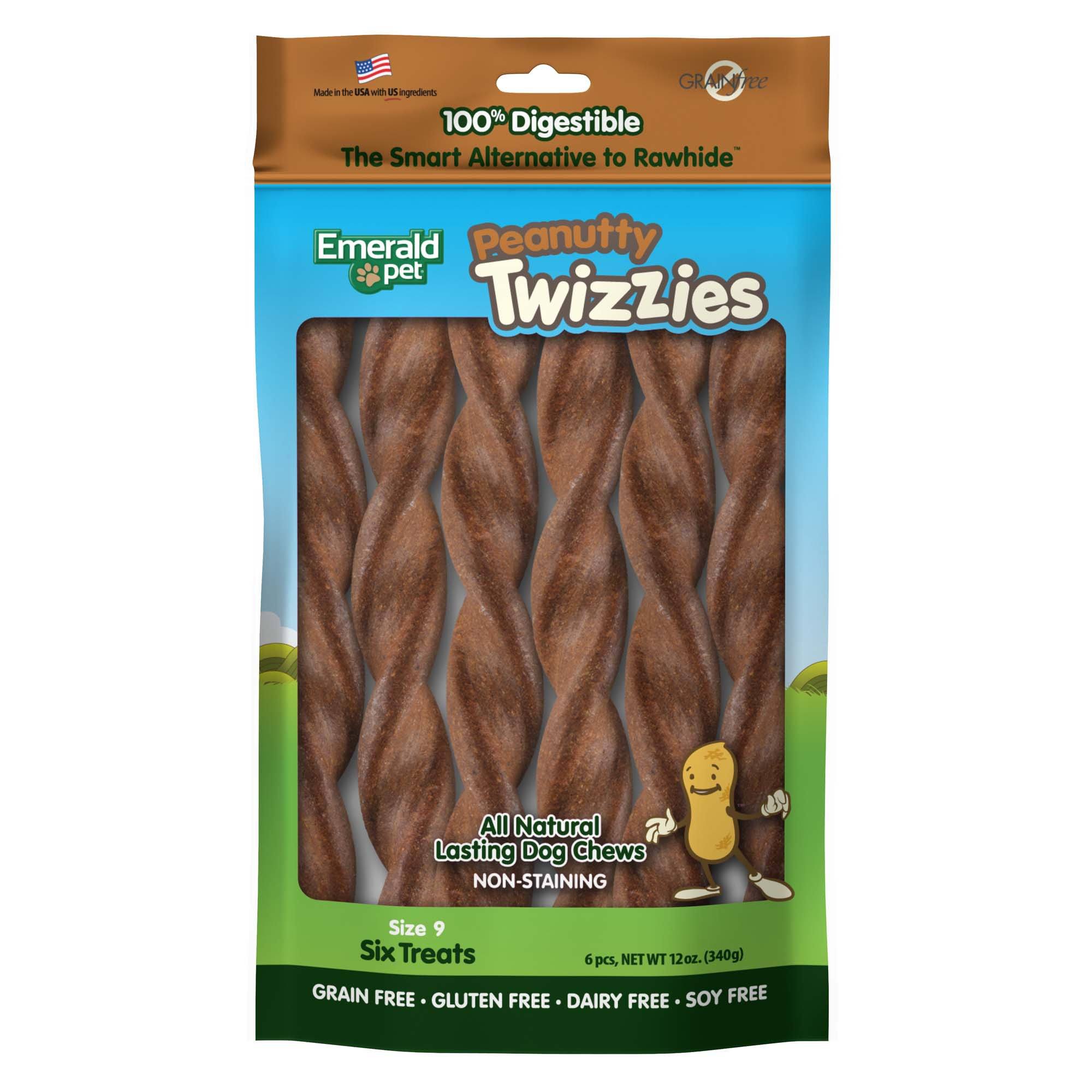 Emerald Pet Twizzies Grain-Free 9" Peanutty Pack Hard Chew Dog Treats - 6 Pack  