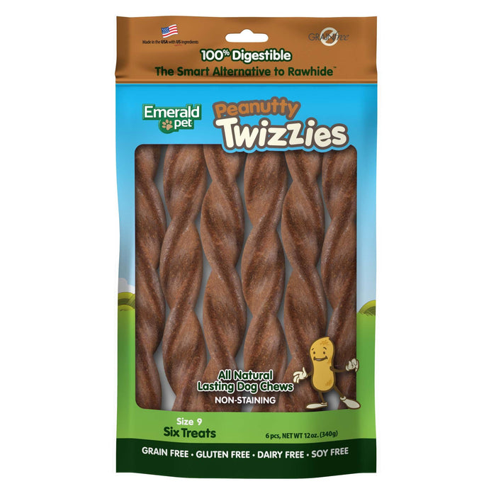 Emerald Pet Twizzies Grain-Free 9" Peanutty Pack Hard Chew Dog Treats - 6 Pack