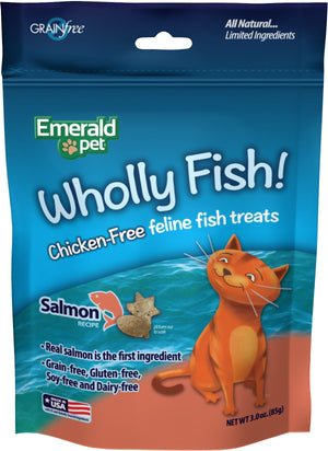 Emerald Pet Wholly Fish! Salmon Crunchy Cat Treats - 3 oz Bag
