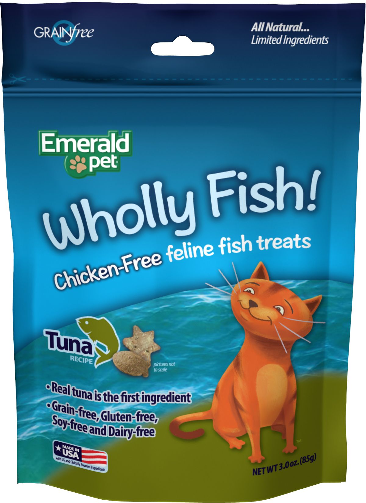 Emerald Pet Wholly Fish! Tuna Crunchy Cat Treats - 3 oz Bag  