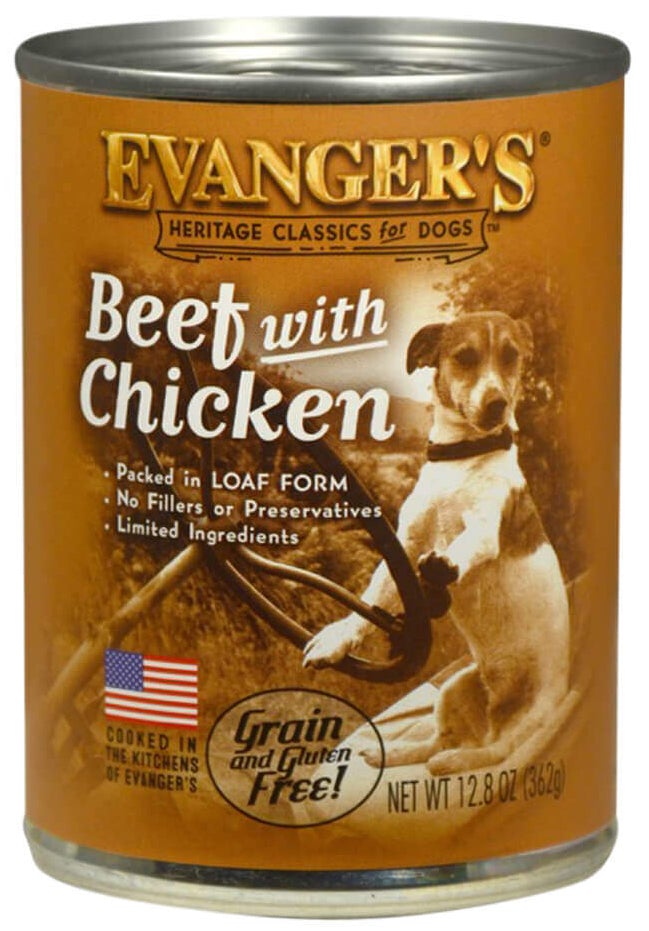 Evanger's Beef with Chicken All Meat Classic Canned Wet Dog Food - 13 oz Cans - Case of 12  