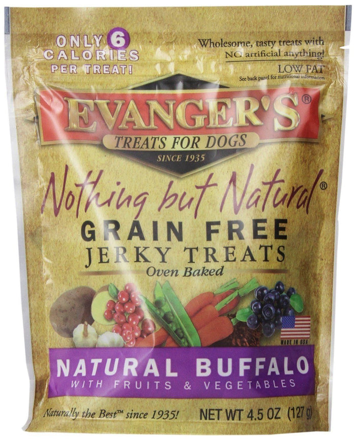 Evanger's Buffalo Natural Jerky Treats - 4.5 oz Bag