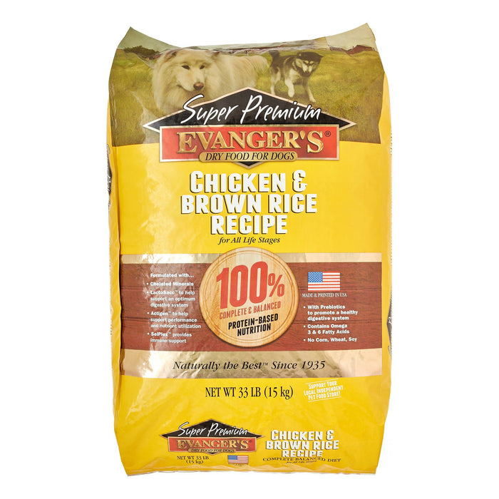 Evanger's Chicken & Brown Rice Super Premium Dry Dog Food - 33 lb Bags