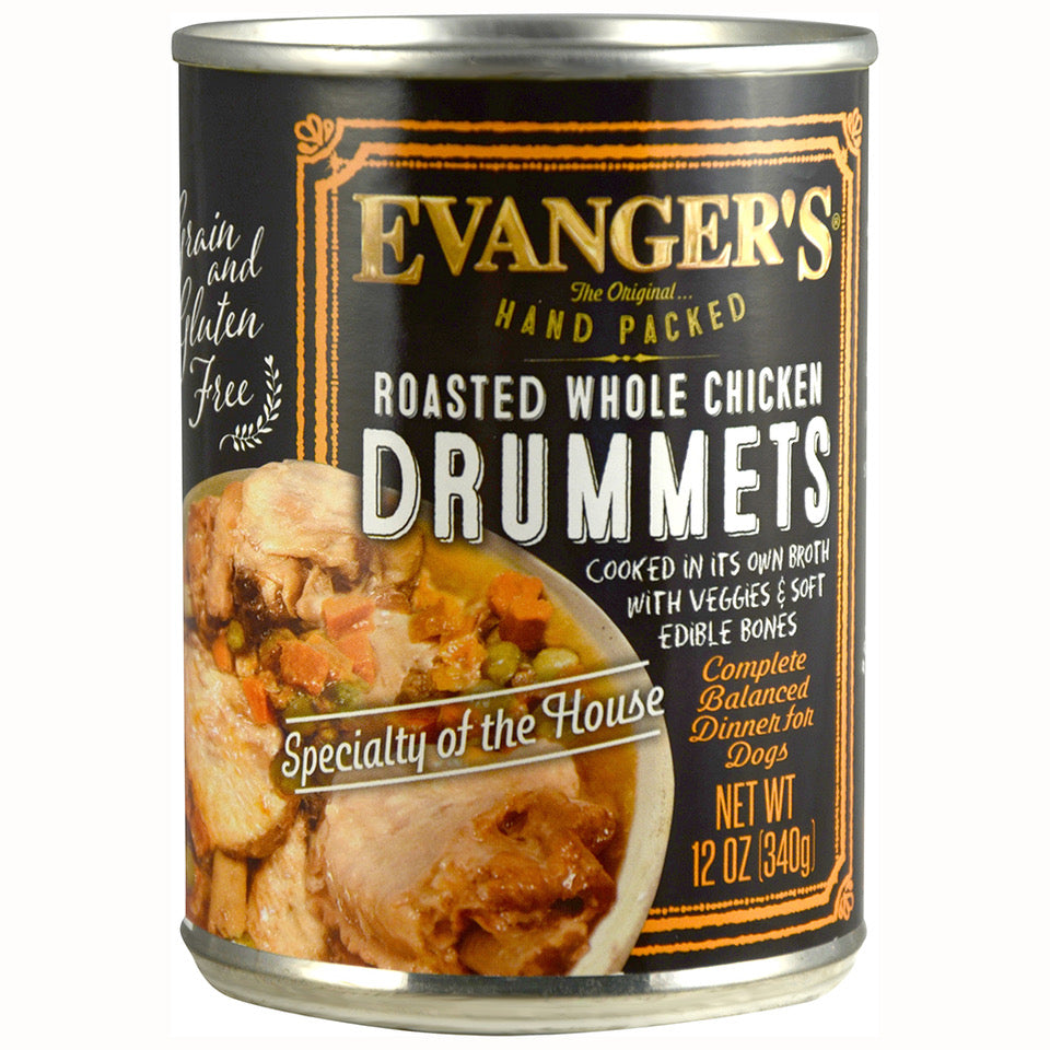 Evanger's Chicken Drummet Dinner Hand Packed Canned Dog Food - 13 oz Cans - Case of 12  