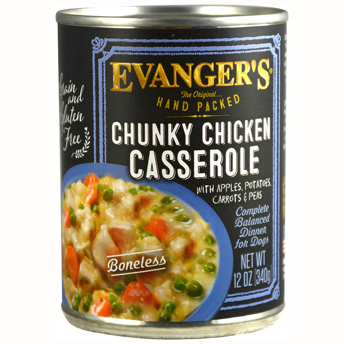 Evanger's Chunky Chicken Casserole Hand Packed Canned Dog Food - 13 oz Cans - Case of 12