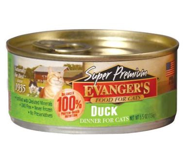 Evanger's Duck Dinner Super Premium Canned Cat Food - 5.5oz Cans - Case of 24