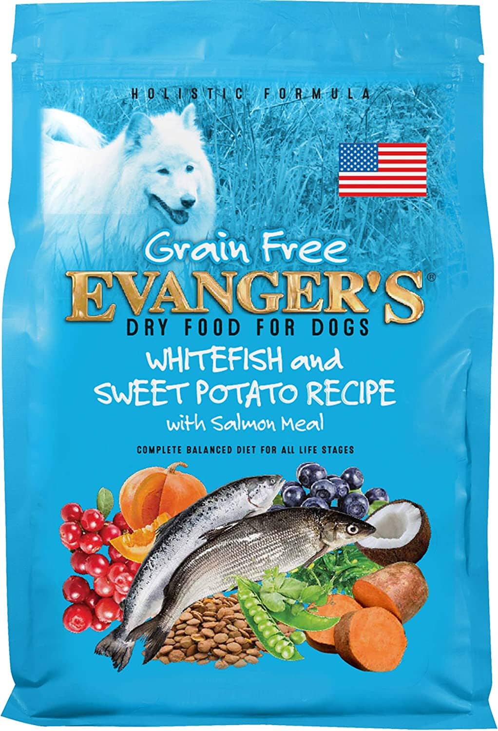 Evanger's Grain-Free Whitefish & Sweet Potato with Salmon and Buffalo Dry Dog Food - 33 Lbs