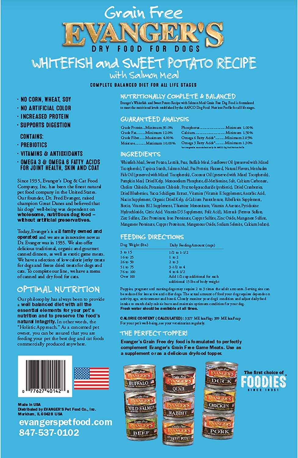 Evanger's Grain-Free Whitefish & Sweet Potato with Salmon and Buffalo Dry Dog Food - 4.4 Lbs  