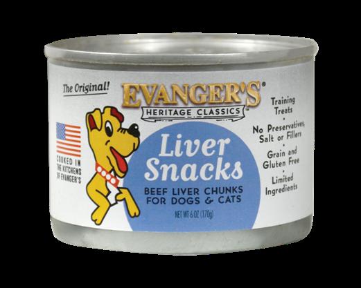 Evanger's Liver Snacks for Dogs All Meat Classic Canned Wet Dog Food - 6 oz Cans - Case of 12  