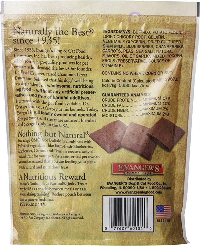 Evanger's Nothing But Natural Buffalo Jerky Treats for Dogs Jerky Dog Treats - 4.5 Oz  