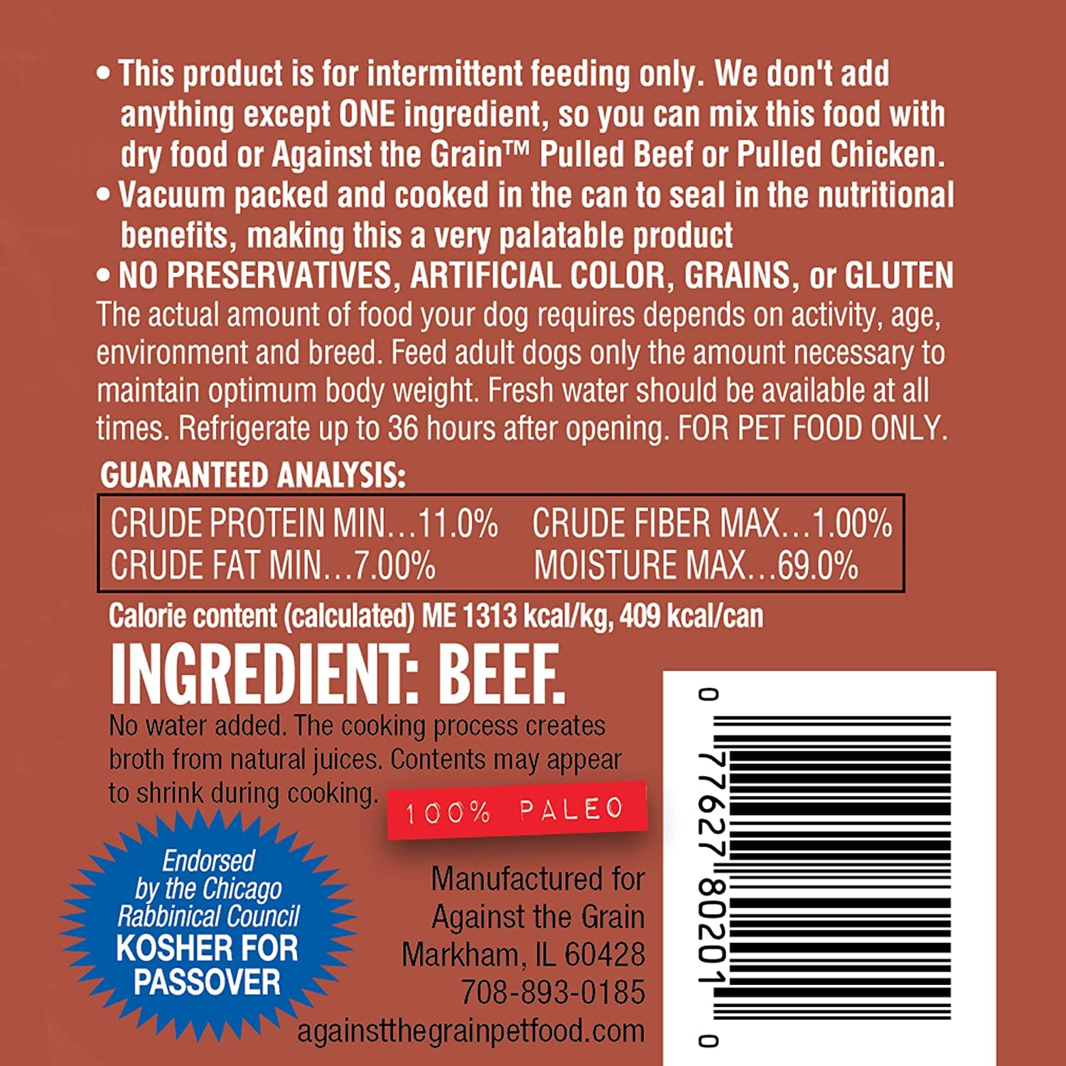 Evanger's Nothing Else- One Ingredient Beef Canned Dog Food - 11 Oz - Case of 12  