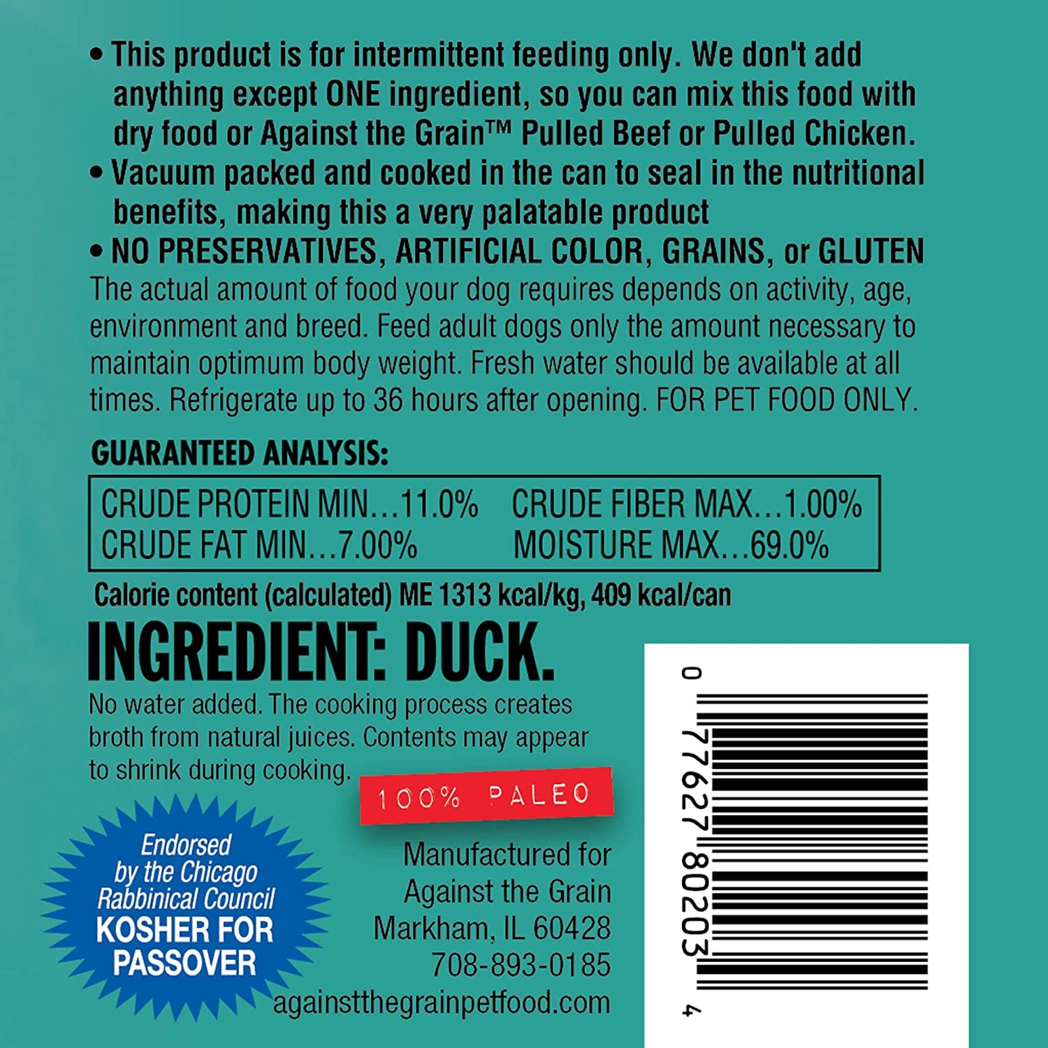 Evanger's Nothing Else- One Ingredient Duck Canned Dog Food - 11 Oz - Case of 12  