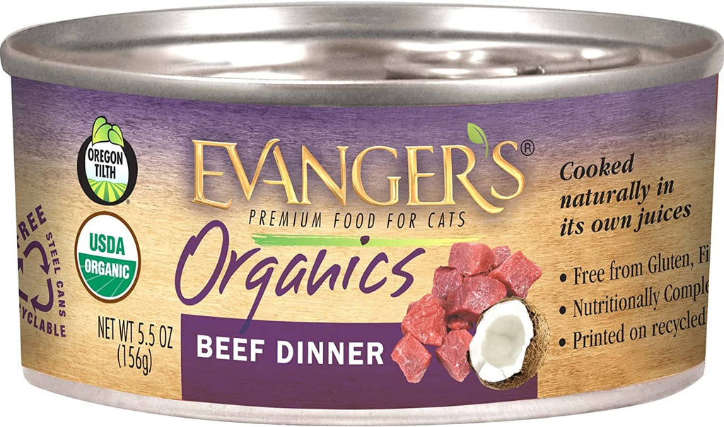 Evanger's Organics Beef Dinner Canned Cat Food - 5.5 Oz - Case of 24  