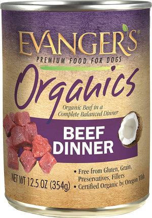 Evanger's Organics Beef Dinner Canned Dog Food - 12.8 Oz - Case of 12