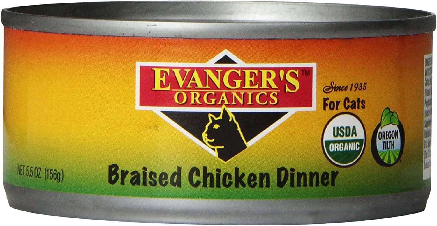 Evanger's Organics Braised Chicken Dinner Canned Cat Food - 5.5 Oz - Case of 24  