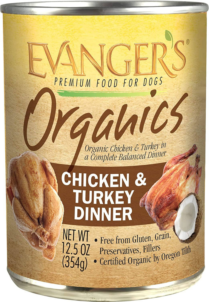 Evanger's Organics Chicken & Turkey Dinner Canned Dog Food - 12.8 Oz - Case of 12