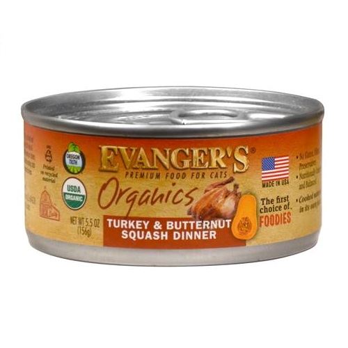 Evanger's Organics Turkey with Butternut Squash Canned Cat Food - 5.5oz Cans - Case of 24  