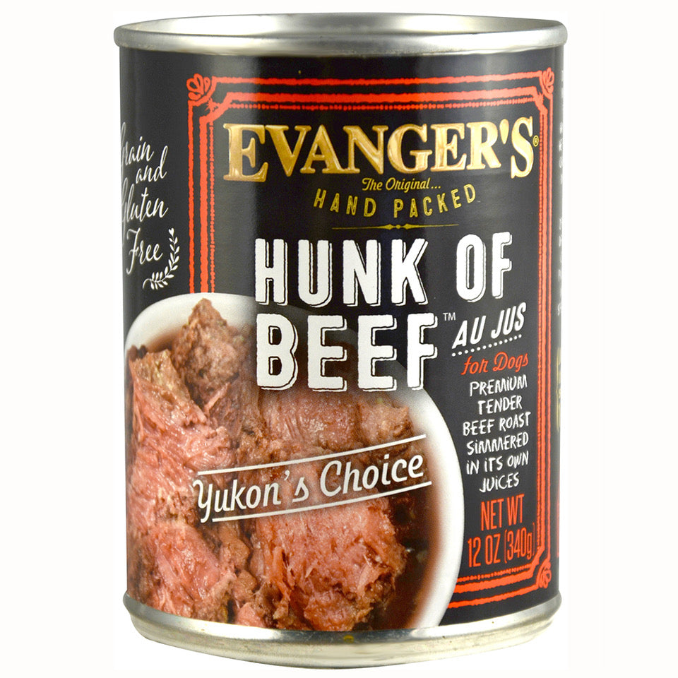 Evanger's Premium Hunk of Beef Hand Packed Canned Dog Food - 12 oz Cans - Case of 12  