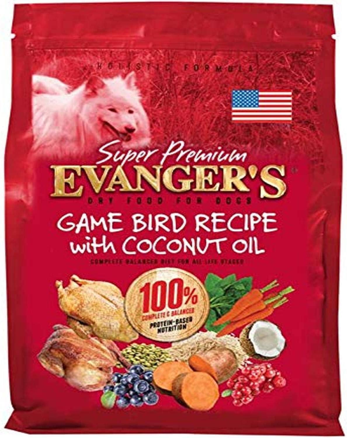 Evanger's Super Premium Gamebird Recipe with Coconut Oil Dry Dog Food - 33 Lbs  